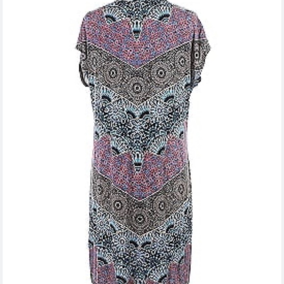 DANA BUCHMAN Dress Print Shift Black Red V-Neck Button Stretch XL - Picture 10 of 11